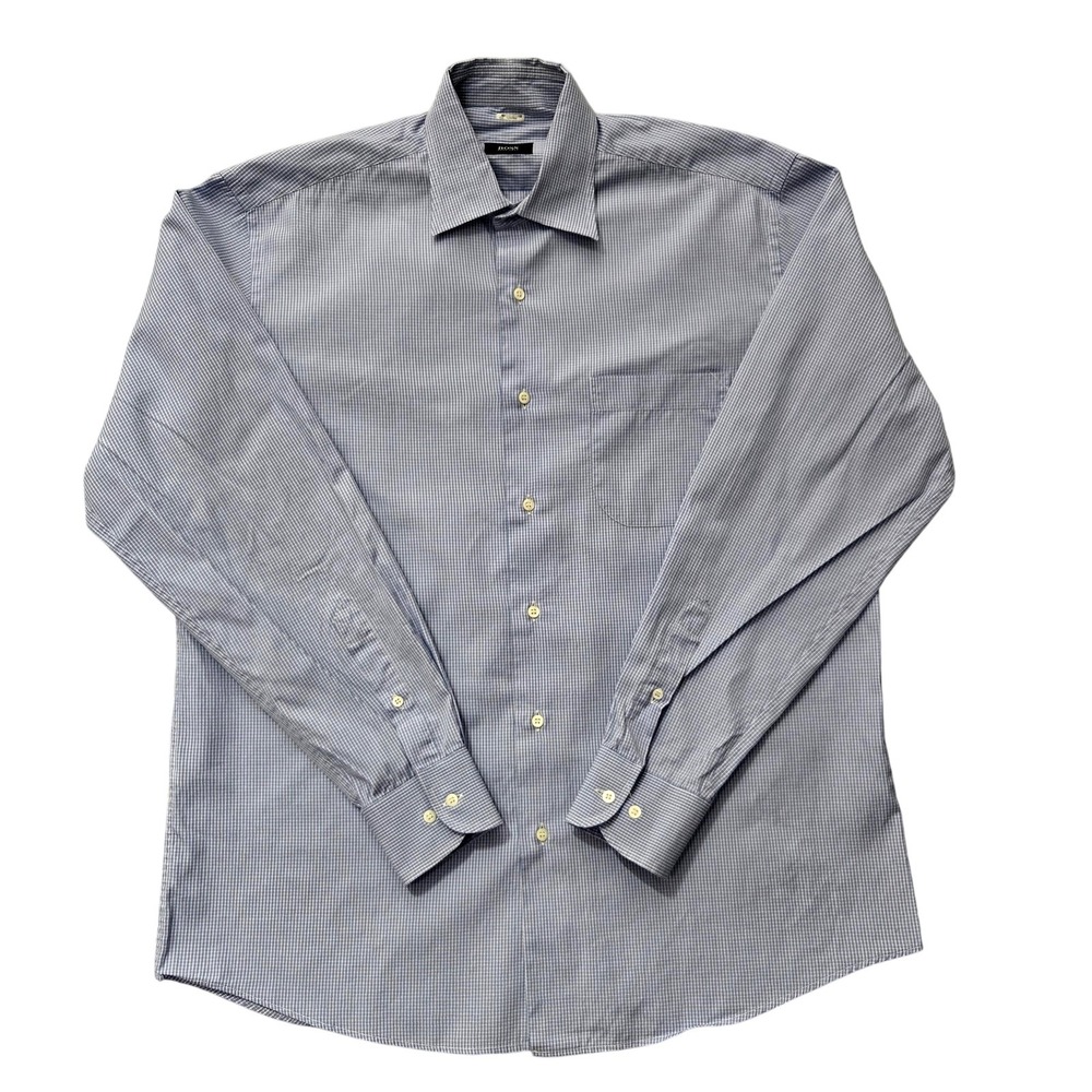 Hugo Boss‎ Shirt Mens Large Microcheck Dress Button Up Long Sleeve Italy